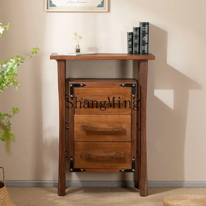 

SM teak wood chest of drawers bedroom vintage entryway cabinet small apartment home living room decoration chest of drawers