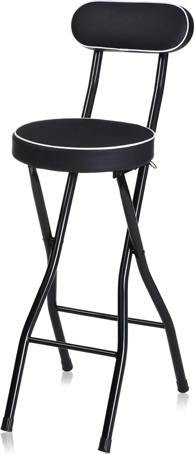 

Folding Bar Stool With Backrest Tall Foldable Stool Chair With Cushioned Padded Portable Collapsible Counter Height Chair For