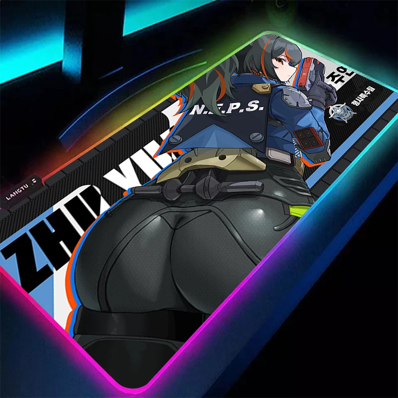 Alfombrilla de ratón LED Anime ordenador Gamer Gaming Zenless Zone Zero alfombrilla de ratón Zhu Yuan RGB escritorio Mause Pad Kawaii chica teclado alfombrilla de ratón