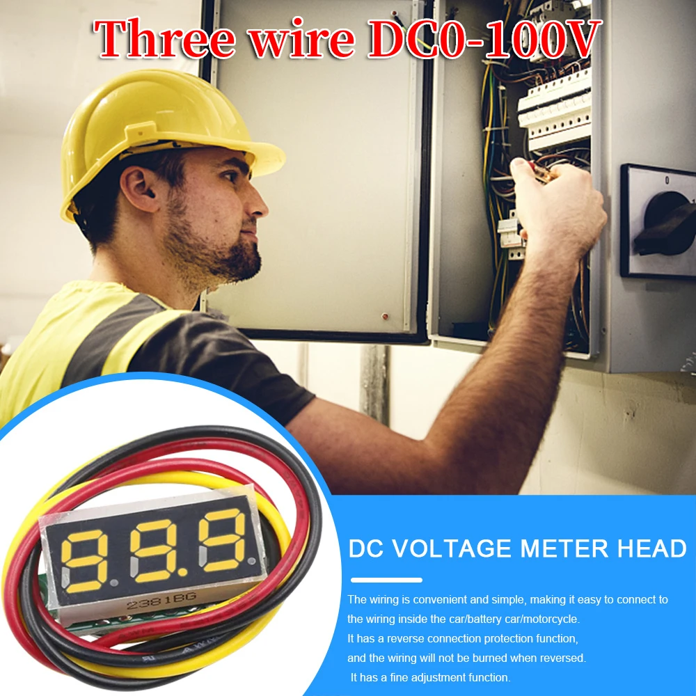3 Wires Gauge Tester 0-100V 0.28 Inch Digital Voltage Tester Red/Blue/Yellow/Green Mini DC Voltmeter Reverse Polarity Protection