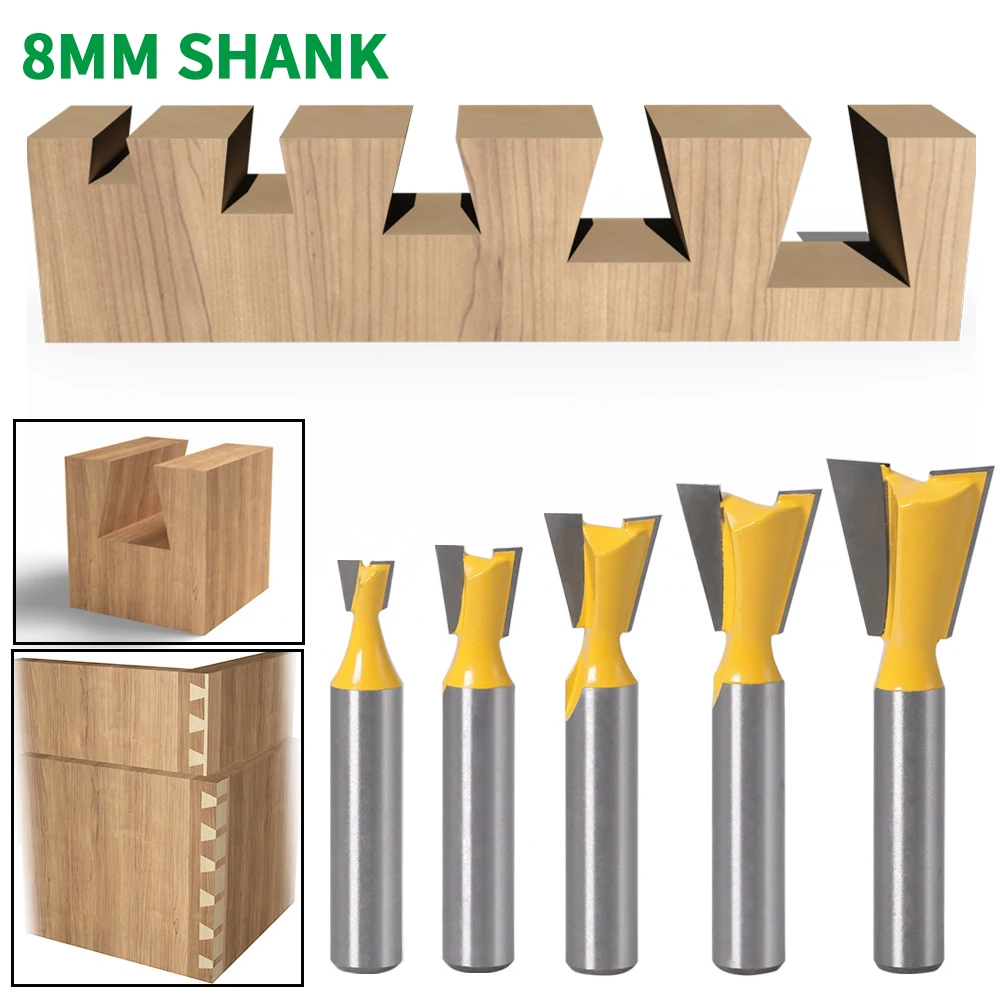 1PC 8MM Shank Milling Cutter Wood Carving Dovetail Joint Router Bits Set 14 Degree Woodworking Engraving Bit Milling Cutter Wood
