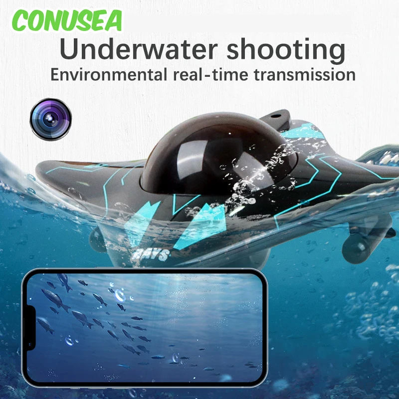 RC Boat Submarine com Câmera para Crianças, Controle Remoto Subaquático, WiFi, FPV, Rádio, Presentes, Brinquedos, 6Ch