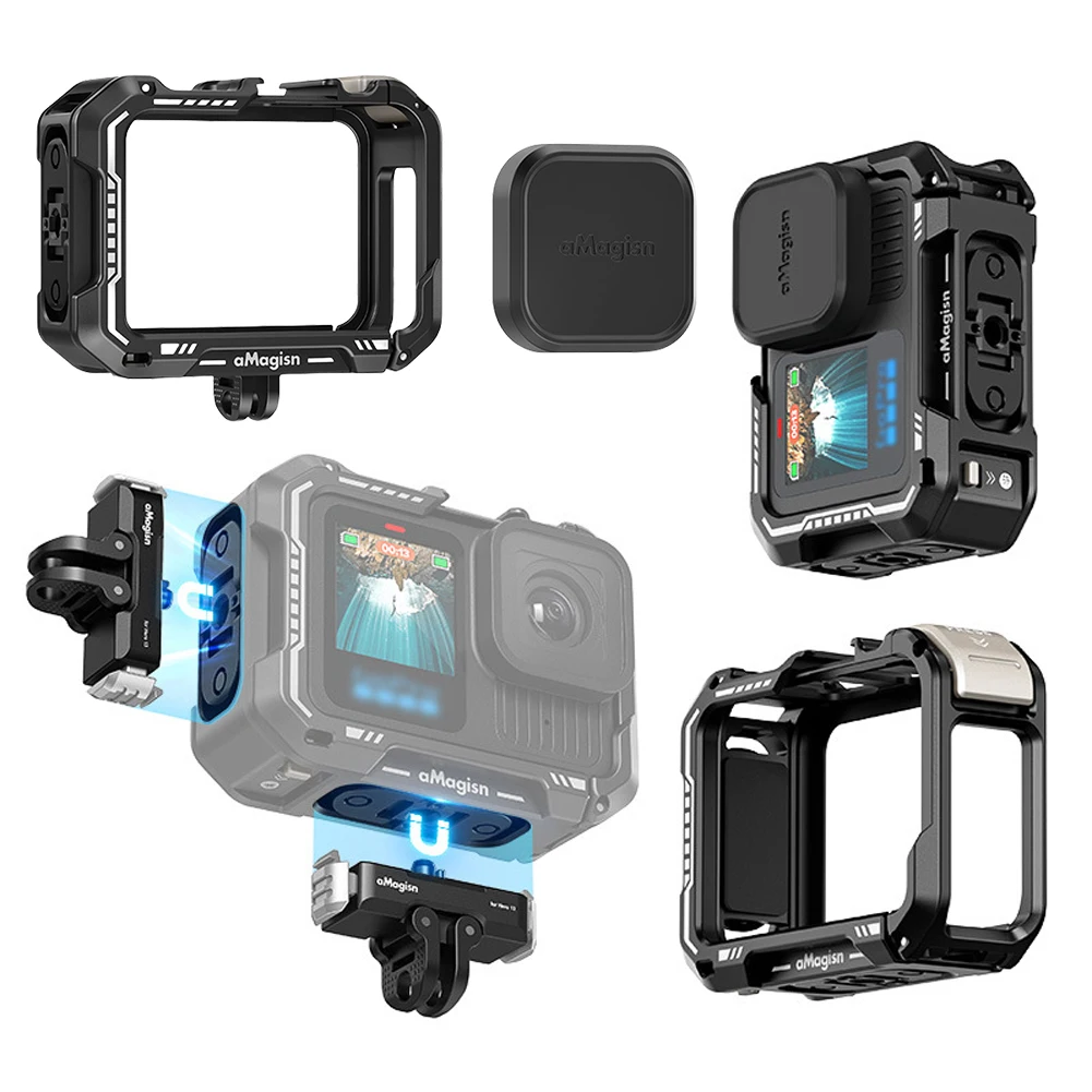 

Металлический корпус, алюминиевая клетка с крышкой объектива, быстросъемная клетка для объектива Max, модный видеосвет для GoPro Hero 13/12/11/10/9