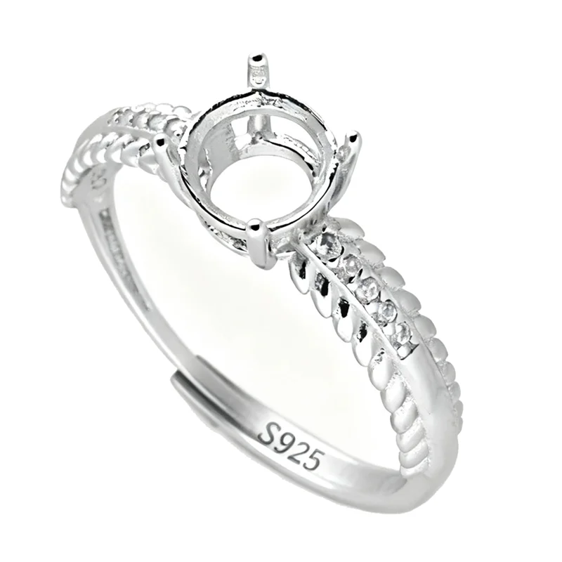 

925 Sterling Silver Women Ring 6x6mm Round Cut Semi Mount Ring Garnet amber Gemstone Cabochon Setting