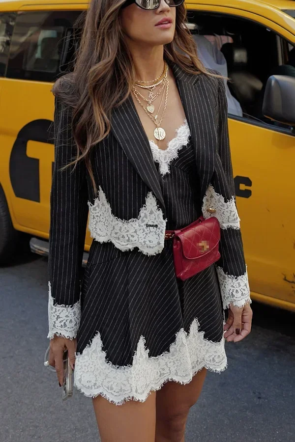 بدلة أوروبية وأمريكية للخريف والشتاء بدلة عصرية جديدة INS فستان كاجوال فضفاض طقم نسائي مكون من قطعتين #3