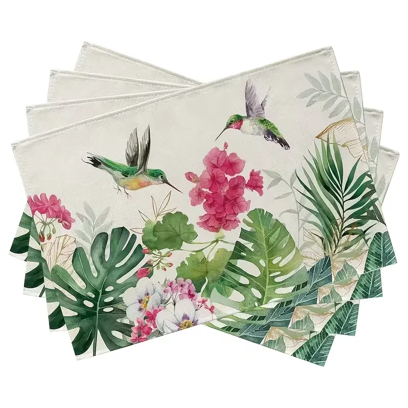 Vintage Tropical Monstera Palm Leaf Print Linen Placemat Heatproof Rectangular Table Mat Kitchen Dining Table Decor