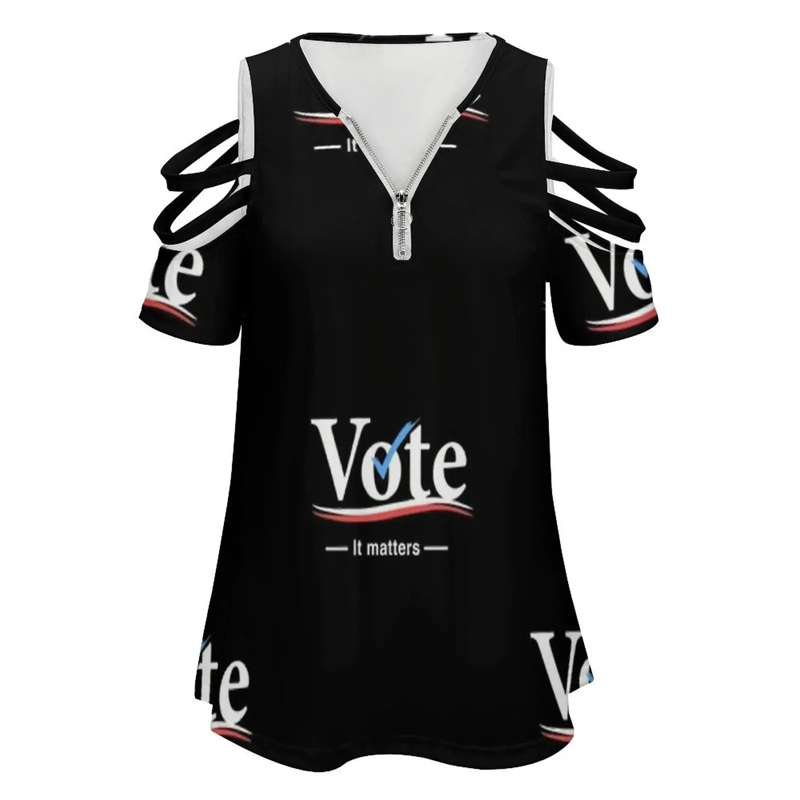 Vote ( It Matters ) Women's T-Shirt New Fashion Printed Zipper V-Neck Short Sleeve T Shirts Casual Plus Size Vote Voting