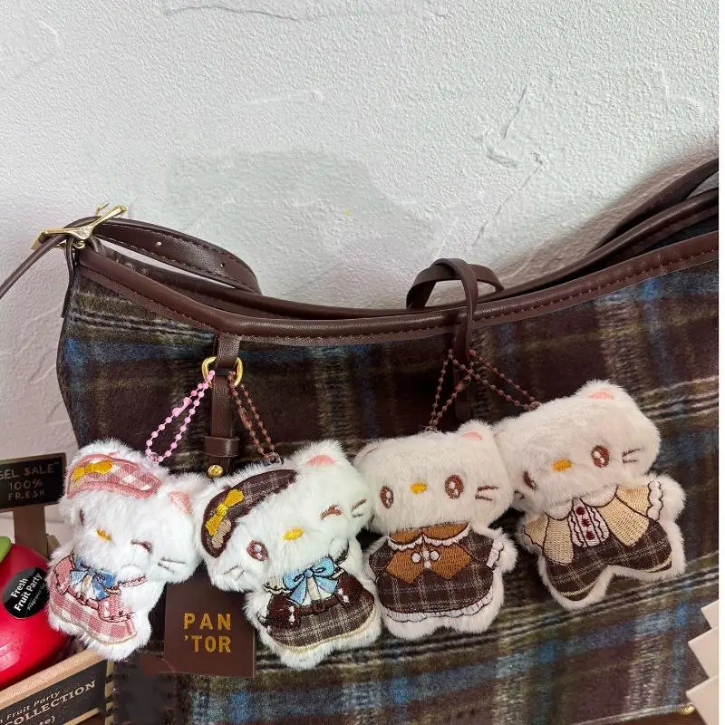 Niedlicher Maillard-Farbe, Hello Kitty, Plüsch-Anhänger, Schlüsselanhänger, Cartoon, kreative weiche gefüllte Puppe, KT-Katze, Rucksack, dekorativer Anhänger