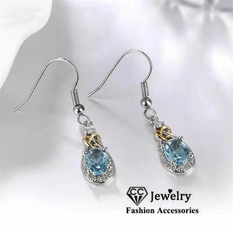 

CC Drop Earring Light Blue CZ Stone Fashion Jewelry Dangle Earrings For Women Wedding Engagement Water Drop Accessories CCE101