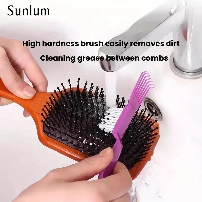 2-in-1 Comb Cleaning Tool, Reusable Brush for Removing Hair from Air Cushion & Wide-Tooth Combs