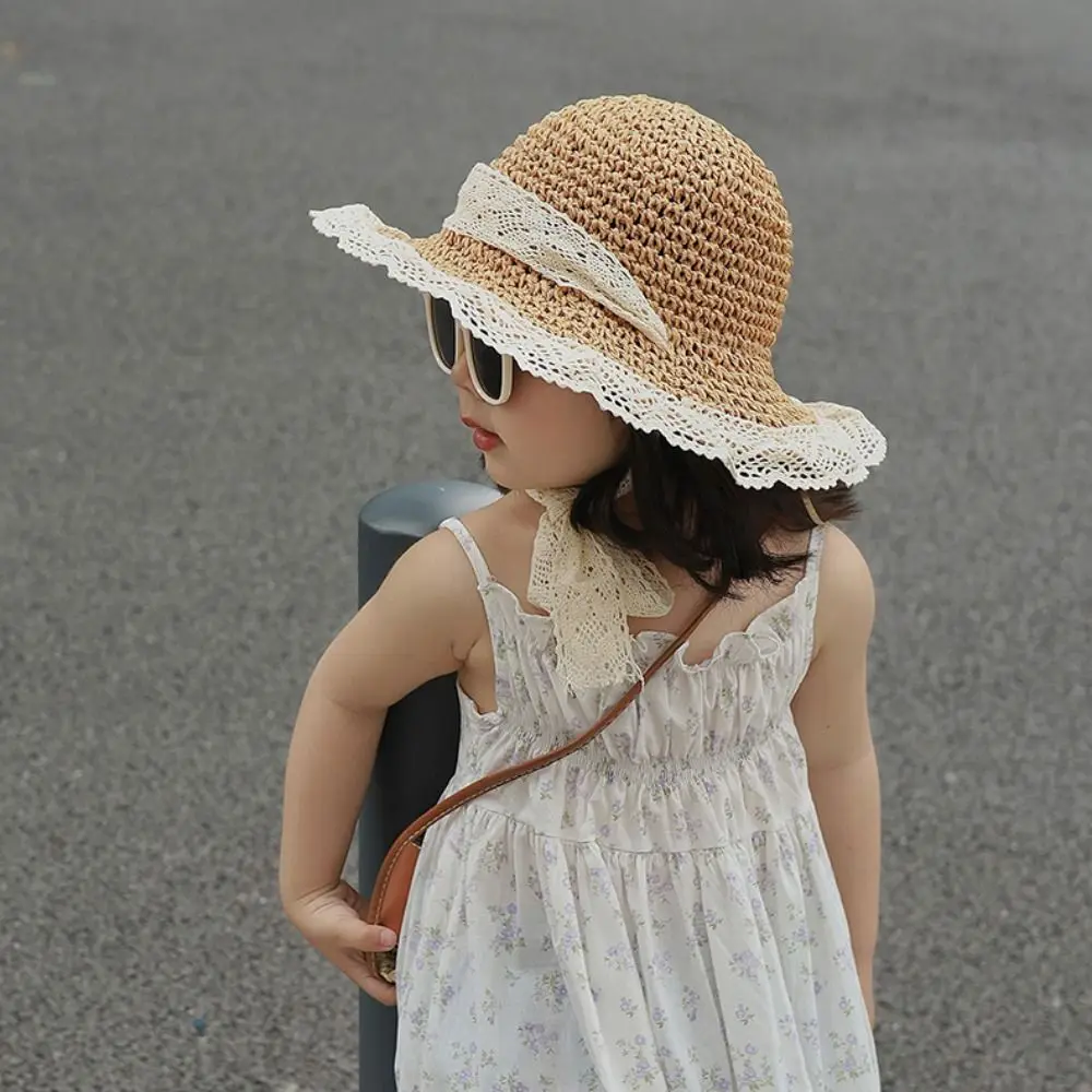 

Lace Up Children Straw Sun Hat Korean Style Shading Hat Cartoon Sunshade Hat Fisherman Cap Foldable Children's Visor Hat Kid