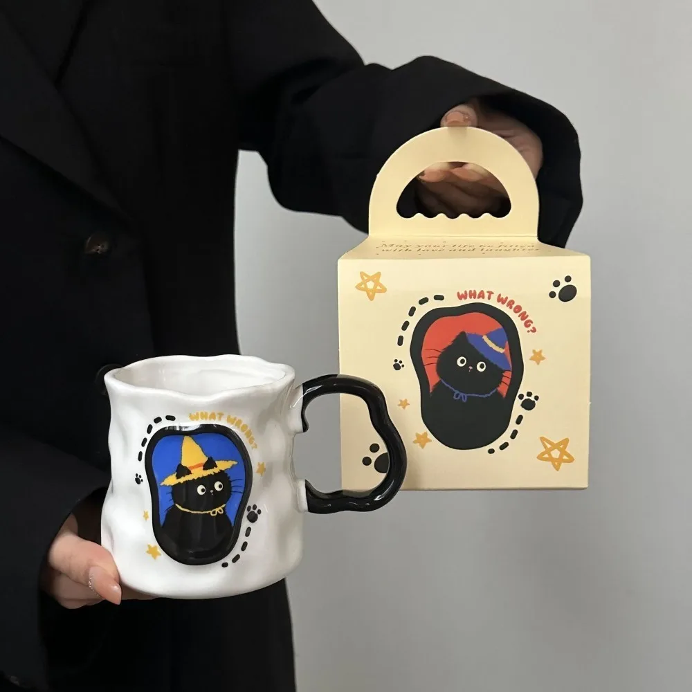 Caneca de cerâmica de gato irregular, copo de presente de aniversário para namoradas e meninas, caixa de presente de lembrança de festa criativa, embalagem de drinkware
