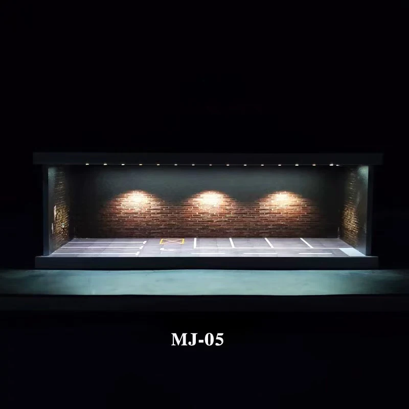 โมเดลโรงจอดรถรถยนต์ขนาด 1/64 พร้อมไฟ LED ฉากลานจอดรถ ตู้โชว์ ของตกแต่ง ของขวัญ