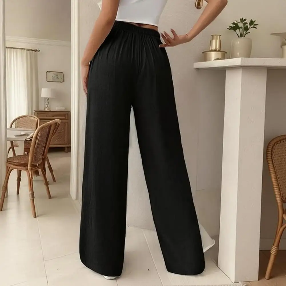 Women Pants Women’s Loose Fit Wide Leg Pants with Elastic Waist Pockets Casual Straight Trousers for Work Travel Daily Wear