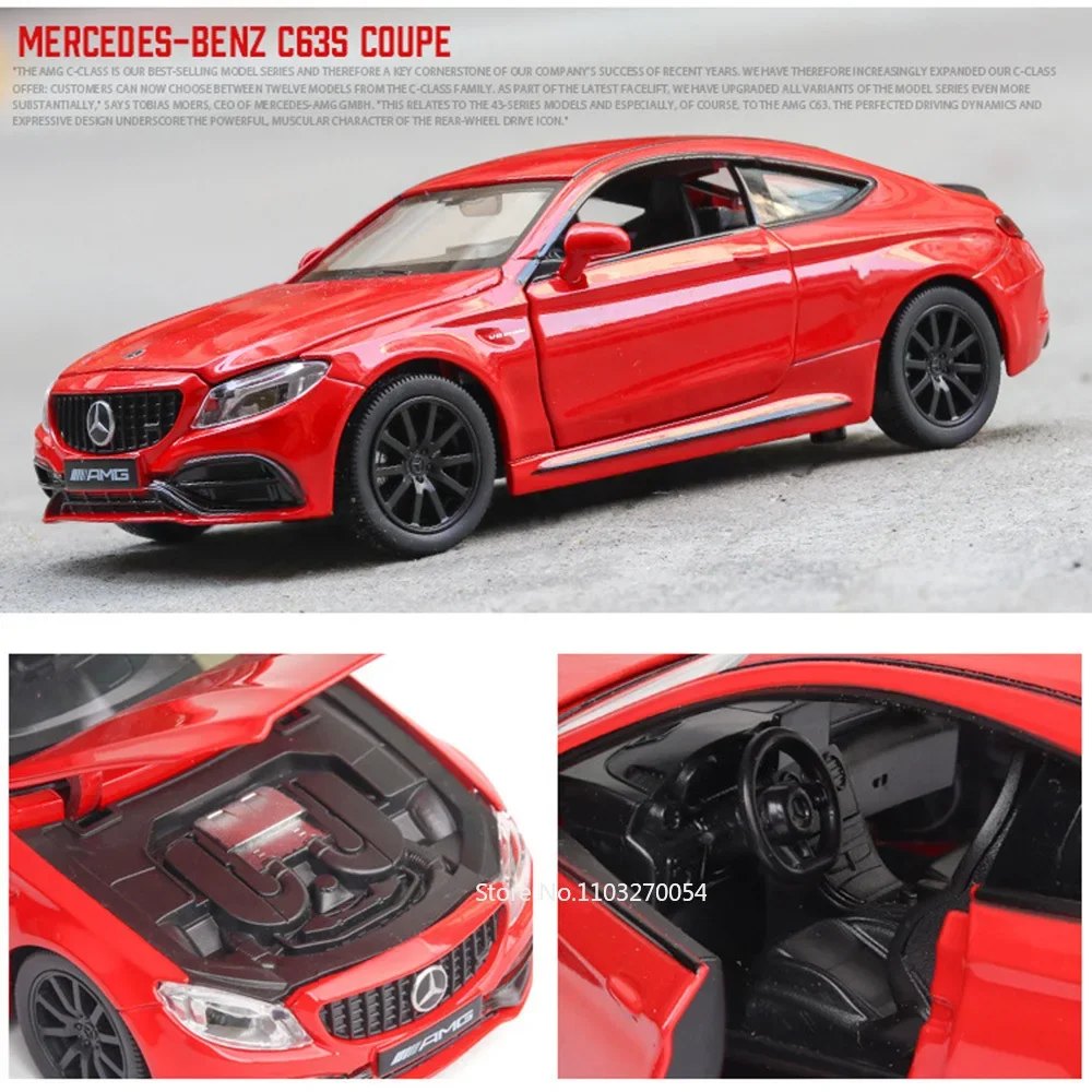 1:32 Scale Mercedes-Benz C63S Toys Alloy Diecast Model Car Doors Opened Sound Light Pull Back Metal Vehices Boy's Christmas Gift