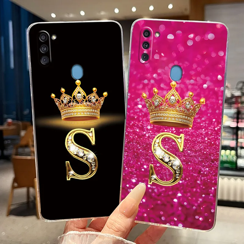 Casing For Samsung A11 M11 Phone Case Fashion Crown Initial Letter Clear Soft TPU Jelly Back Cover For Galaxy A11 / M11 Housing