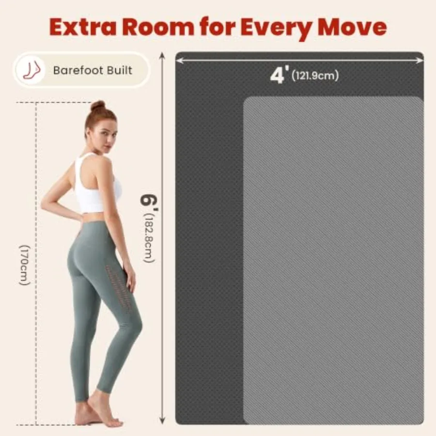 Large Yoga Mat for Home Gym Use, PVC Material, Black, Extra-Wide Non-Slip Surface with 6mm/8mm/12mm Thickness Options