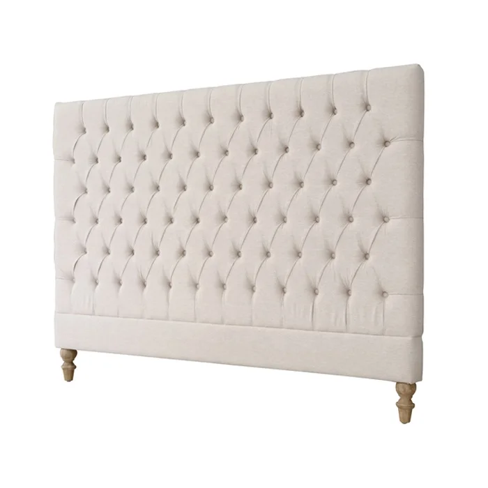 Wholesale Linen Button Bedhead Board Bedframe French Style with Wooden Legs in Different Size and Color Availavle