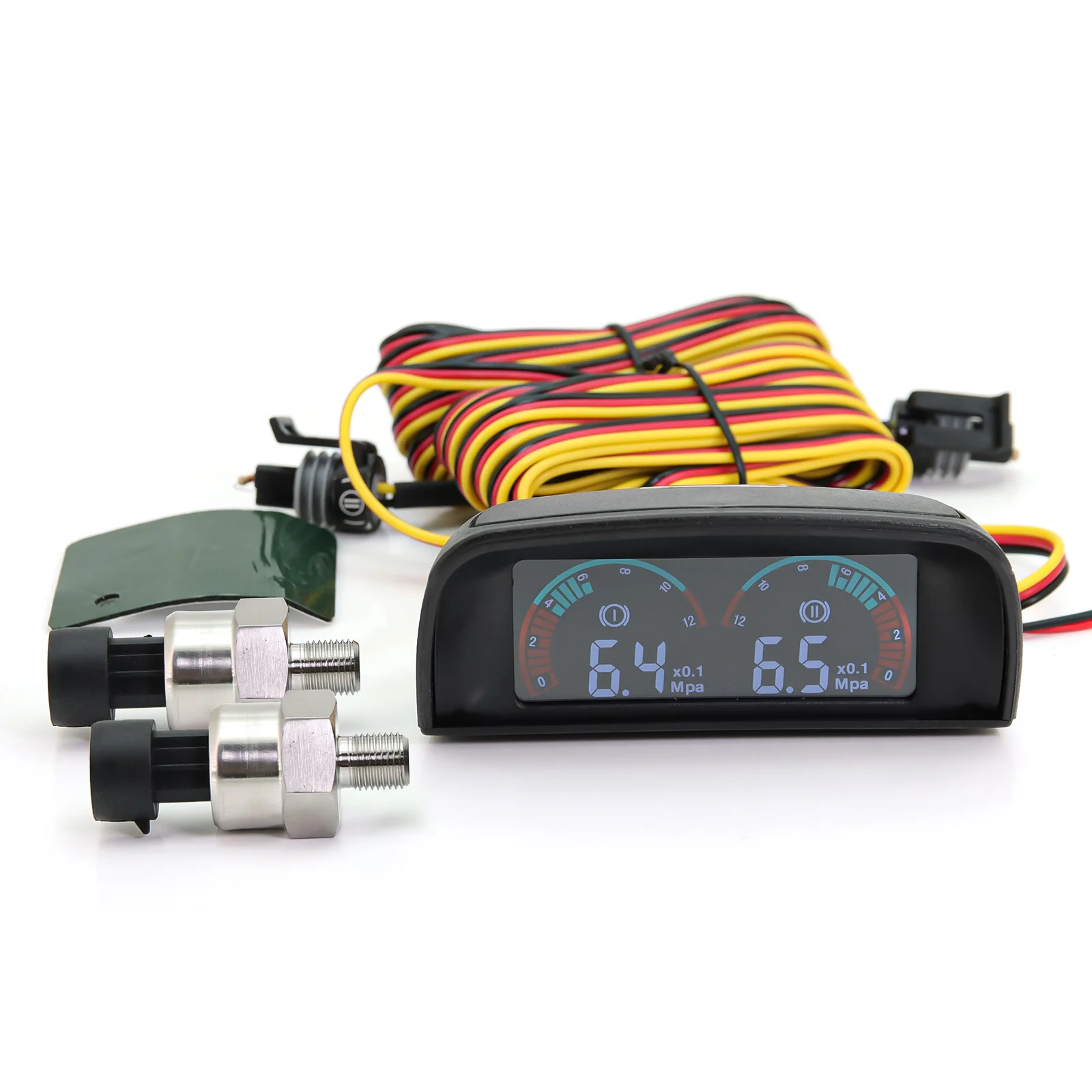 Horizontal LCD Dual Pressure 2-in-1 Combination Gauge (set) Fuel Press Sensor NPT1/8 M10x1.0 with Alarm For Car Truck 12V24V