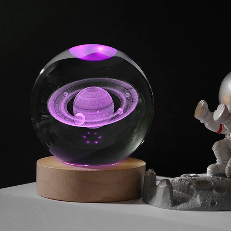 3D Crystal Planet Laser Engraved Solar System Globe Astronomy Birthday Gifts for Children Glass Sphere Home Decoration X Mas