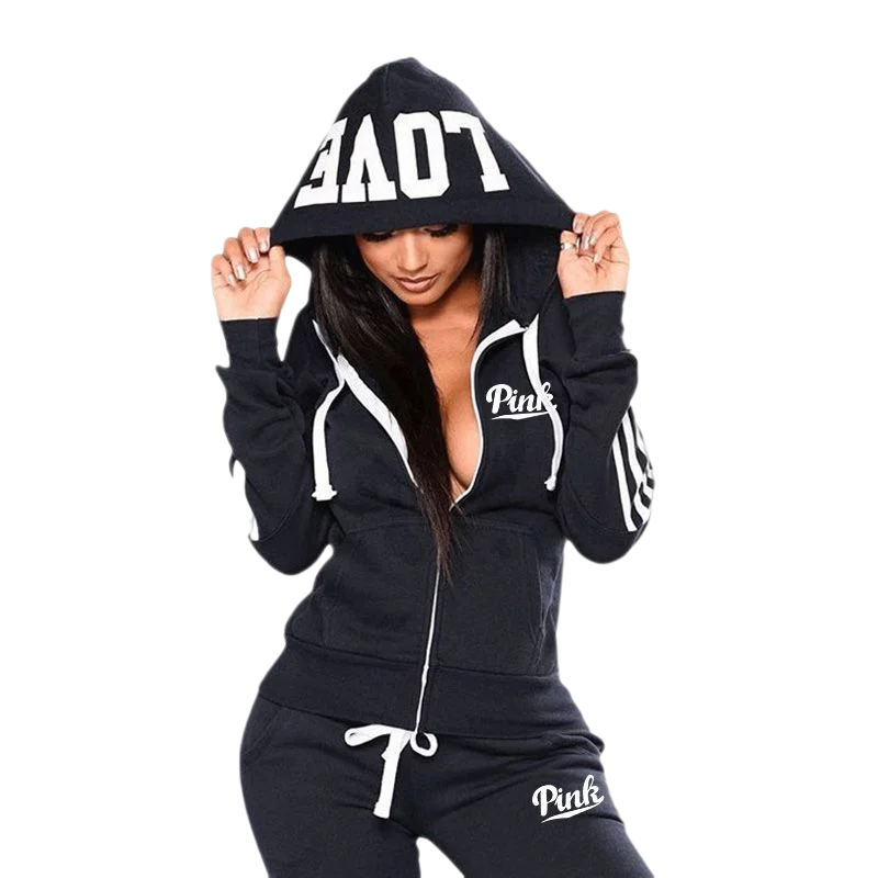 New Arrival Winter and Autumn Women 2 Pieces Set Sportswear Female Hoodies Letter Printing Jogging Training Lady Outerwear Suit