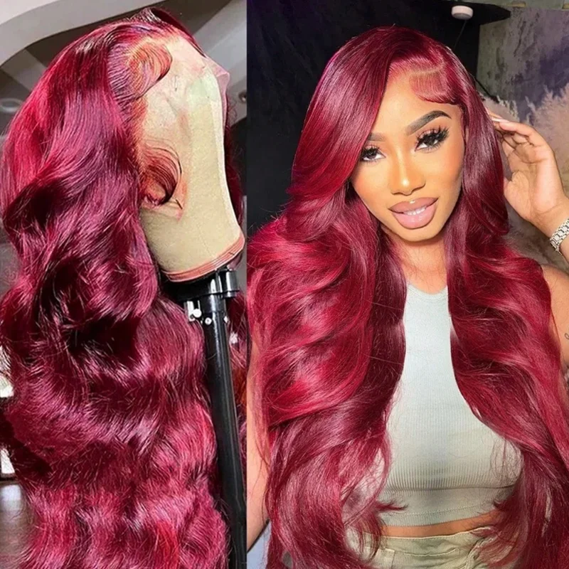 

Burgundy Wig 200% Density 99J Burgundy Wig Human Hair 13x4 HD Body Wave Lace Front Wigs Pre Plucked Red Wine Colored Hair Wigs