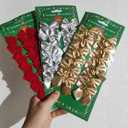 12pcs Small Christmas Bow Red Gold Mini Xmas Tree Bowknot Pendant Ornaments for Home Decoration Navidad New Year Party DIY Gifts