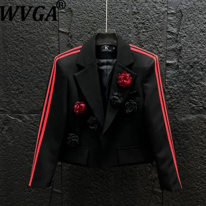 WVGA Spring Autumn New Men Three-dimensional Floral Decoration Suit Set trendy Color block Blazer Niche Chic casual Pants W25986