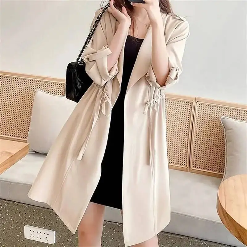 Coupe-vent d'automne pour femmes, nouvelle Version coréenne fine, monocouche, mode, cordon de serrage, Trench-Coat Slim, haut avec 3/4