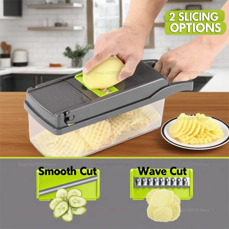 المطبخ متعدد الوظائف تقطيع الخضار مجموعة تقطيع 14/16 قطعة سريعة الوجبات السريعة المروحية مثالية للطهي المنزلي