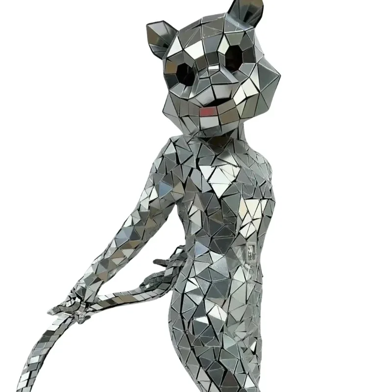 Silver Mirror Head Mask Jumpsuit Cat Cosplay Shiny Helmet Animal Rave Mask Stage Costume Props Music Festival Singer Performance