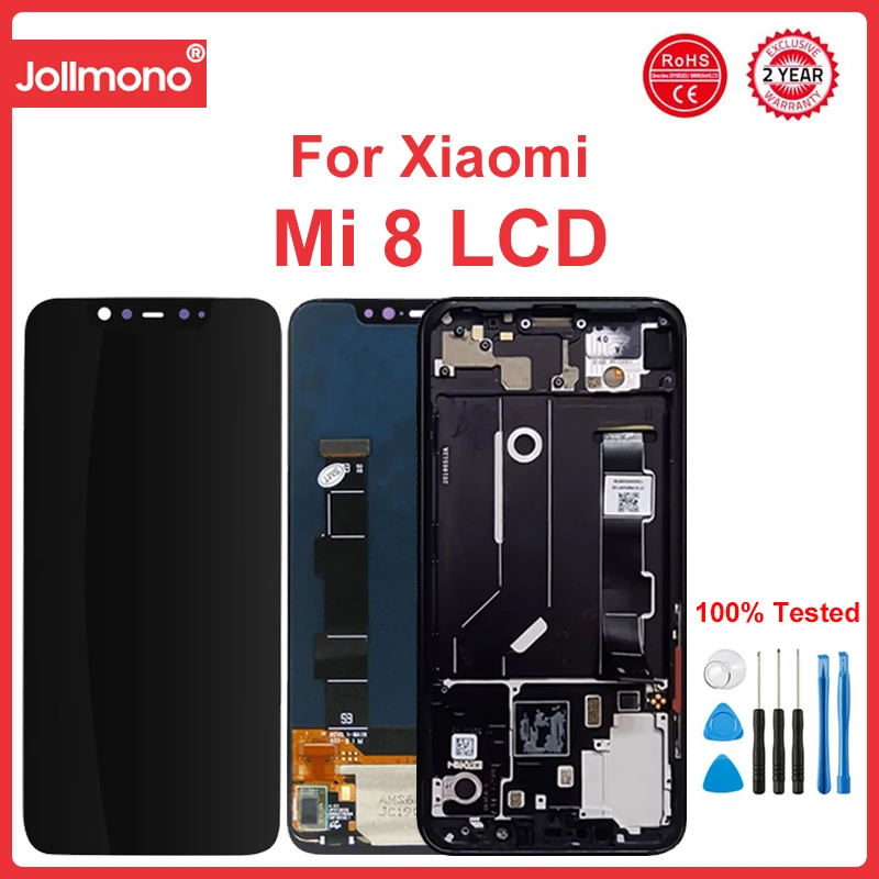 

Super AMOLED Mi 8 Screen Replacement, for Xiaomi Mi 8 LCD Display Digital Touch Screen with Frame Assembly for Mi8 M1803E1A