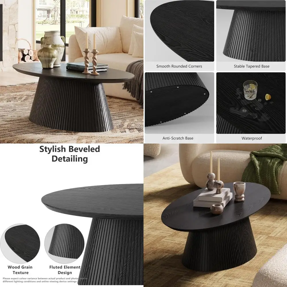 

современный рифленый овальный журнальный столик с минималистской отделкой под дерево