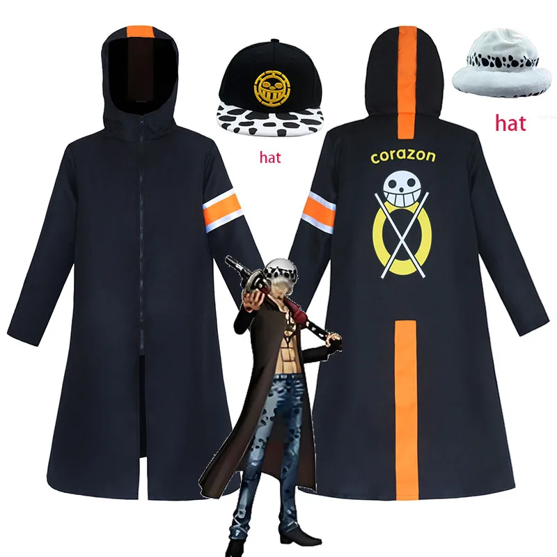 Image of WHH Anime Trafalgar D Water Law Cosplay-Kostüm, schwarzer Umhang und Cape, Halloween-Kostüme für Erwachsene, Rollenspiel, Party, Restor