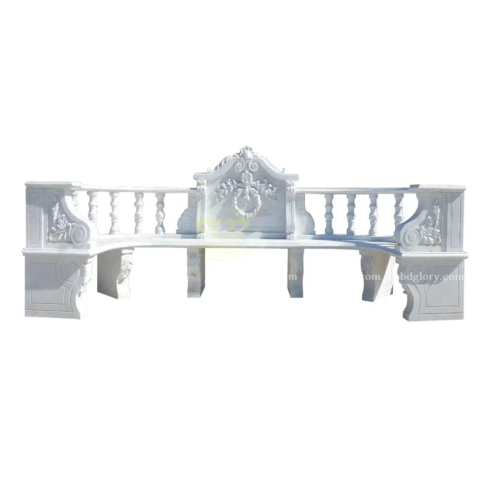 Outdoor Marble Bench Garden Chair Elegant Street Landscape Decoration Design with Carving Sculpture for Public Places