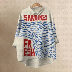 Women's Casual Fresh Sardines Art Print Casual Lapel Blouse