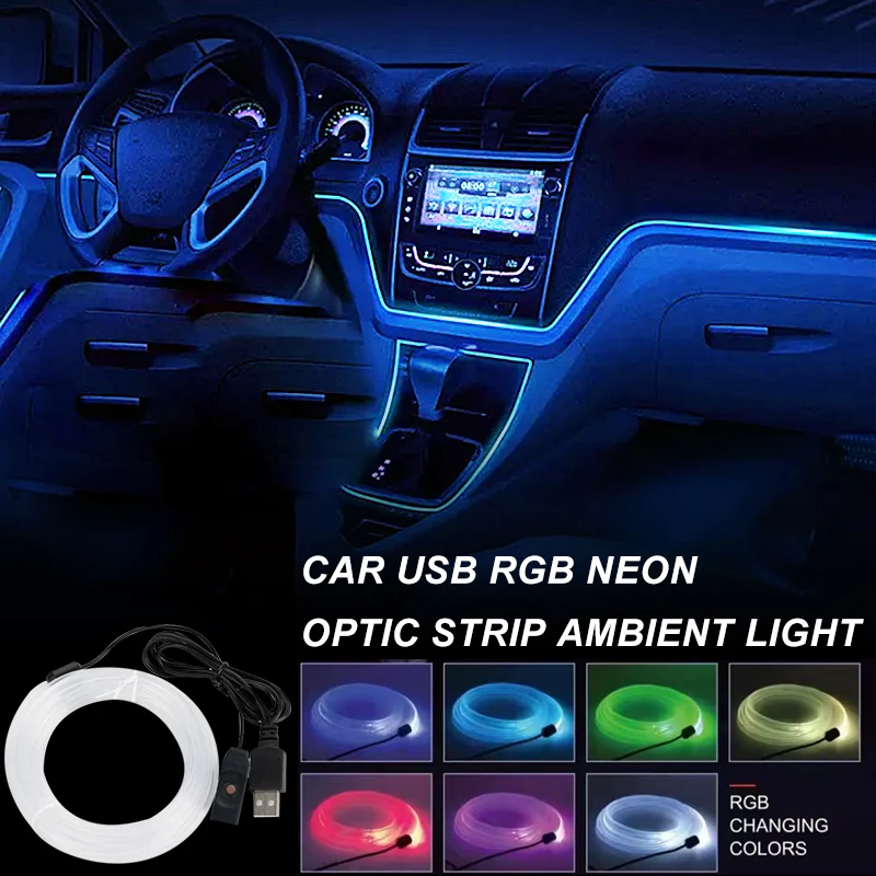 

2-5 м автомобильная консоль декоративный светильник RGB окружающая светодиодная лента USB оптоволоконная атмосферная лампа 8 цветов меняется для декора салона автомобиля