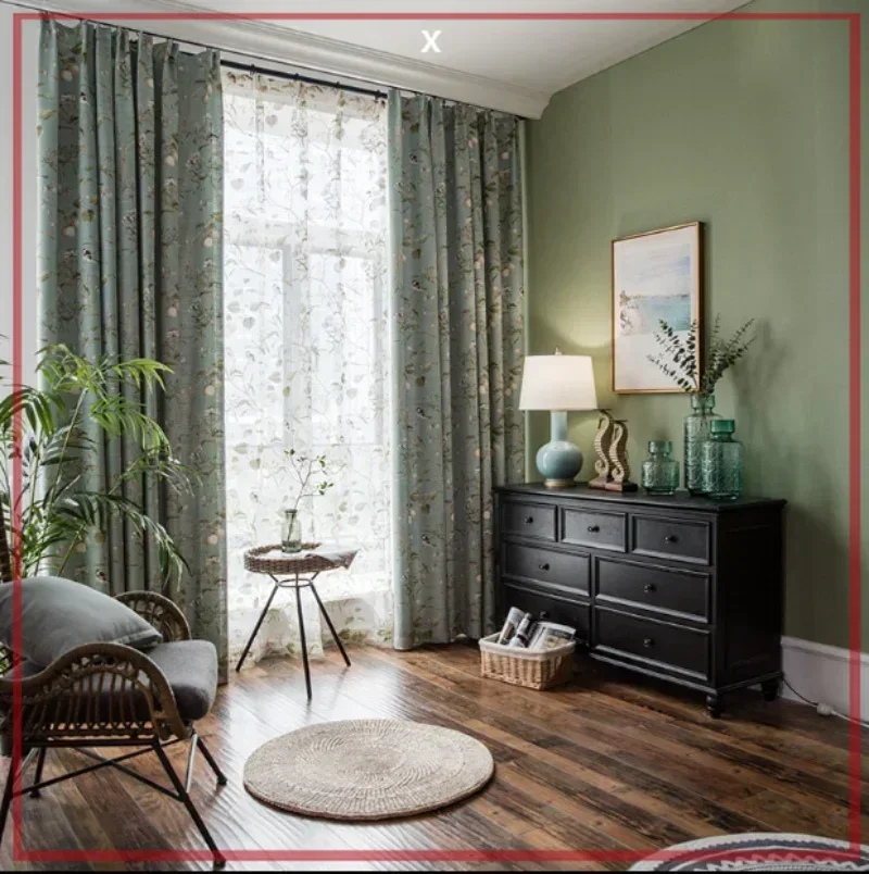 

Pastoral Products To Ceiling Cotton Linen Curtain High Shading Customized Flower Curtains for Living Room Dining Room Bedroom