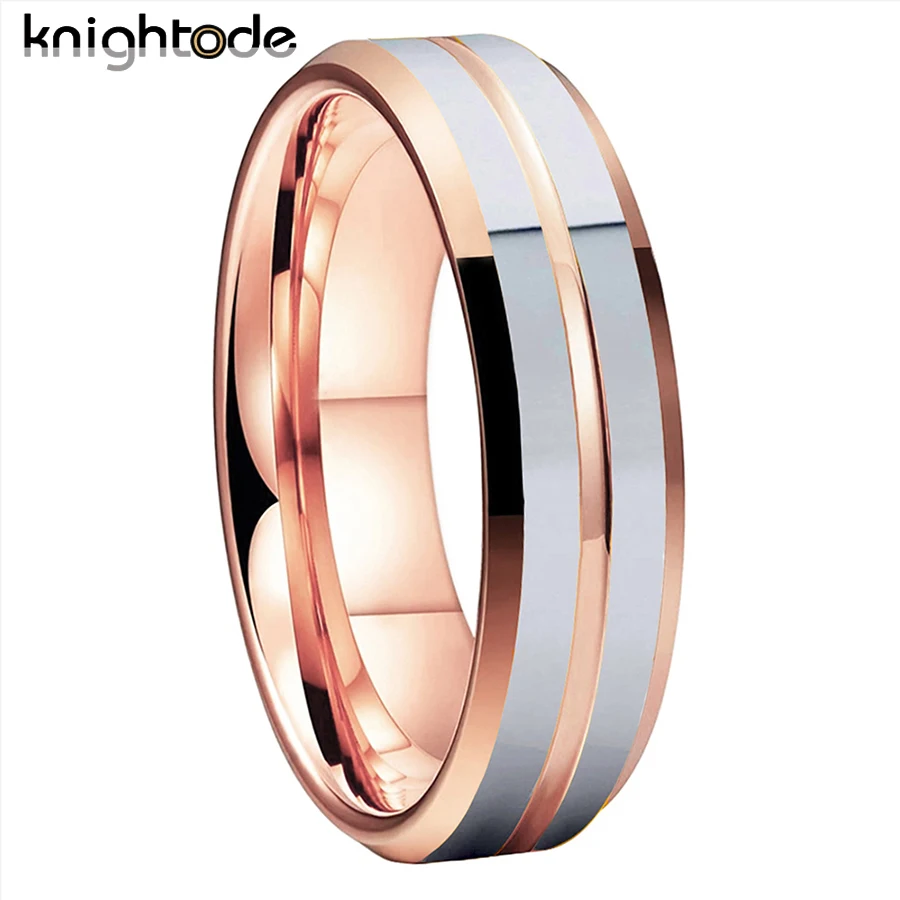 

6mm Tungsten Carbide Women Rings Fashion Style Wedding Band Center Grooved Beleved Edges Polished Comfort Fit
