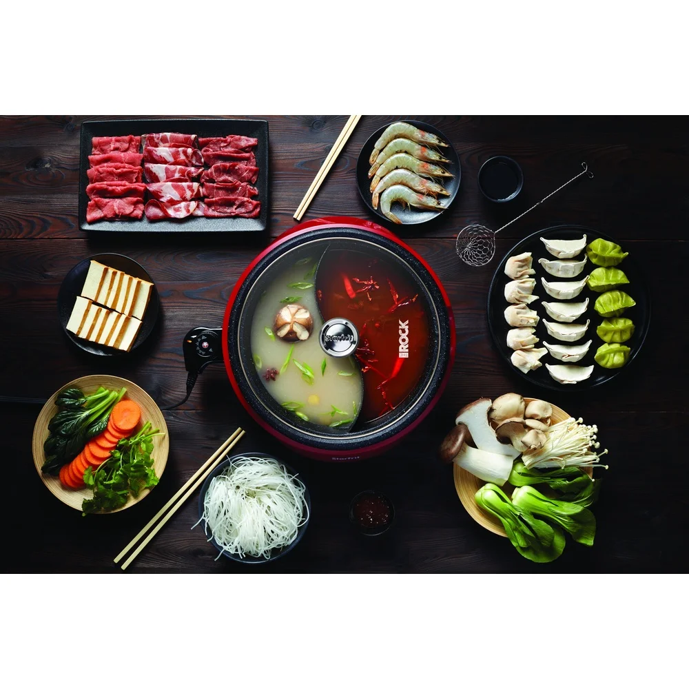 Dual-Sided Electric Hot Pot 3.2 Quart Nonstick Cooking Pot with Tempered Glass Lid Adjustable Temperature Control Easy to Clean