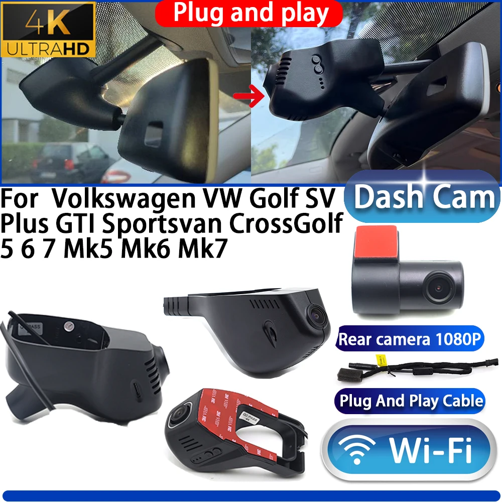 

For Volkswagen VW Golf SV Plus GTI Sportsvan CrossGolf 5 6 7 Mk5 Mk6 Mk7 Dash Cam Camera DVR 4K UHD Plug And Play Video Recorder
