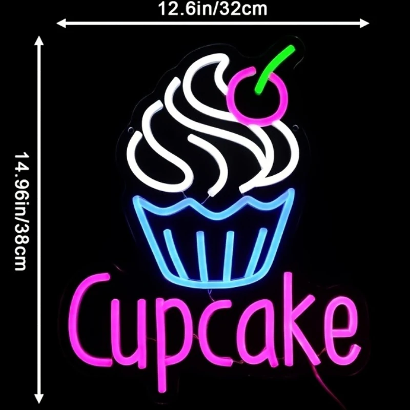 Cupcake Neon Sign USB Powered Dimmable LED Cake Dessert Neon Light Sign for Baking Shop Cafe Home Baking Wall Art Decor Gift