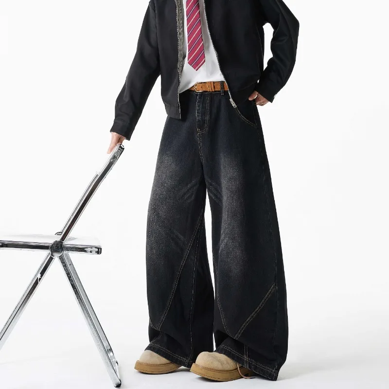 

Men's Retro Baggy Jeans 2026 American Style Washed Deconstructed Wide Leg Casual Hip Hop Street Oversized Denim Trousers