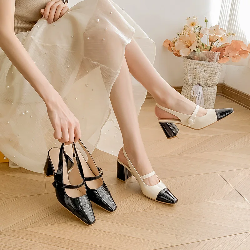 

Summer Baotou Sandals Female Colored Fragrant French Mary Jane Thick Heels High Heels Female