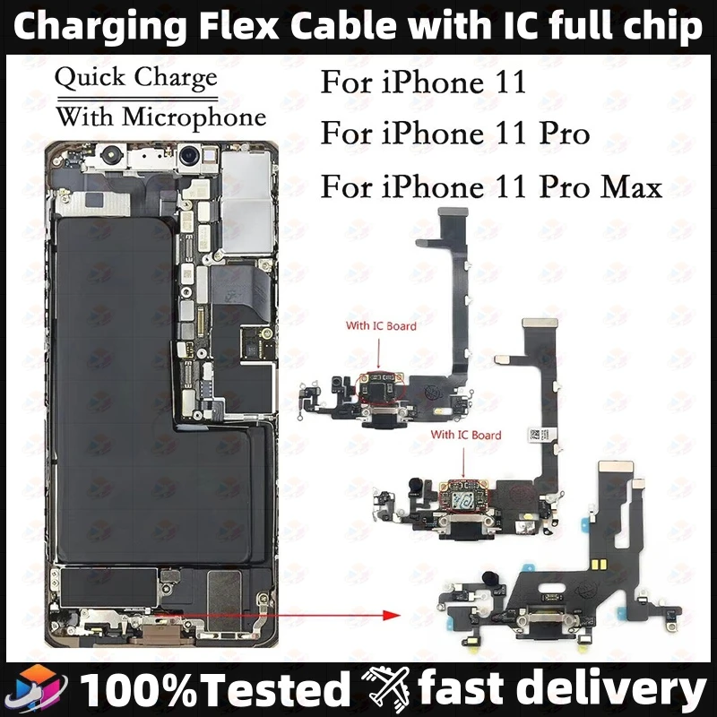 

USB Charger Port Dock Connector Micro For iPhone 11 11 Pro Max Charging Flex Cable Board Microphone Headphone Socket with IC