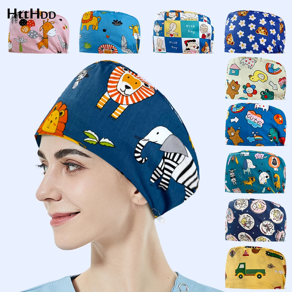 

Nurses Scrub Cap Nursing Accessories Printed Surgical Scrub Cap Cotton High-quality Long-haired Woman Operating Hat Dentist Hats