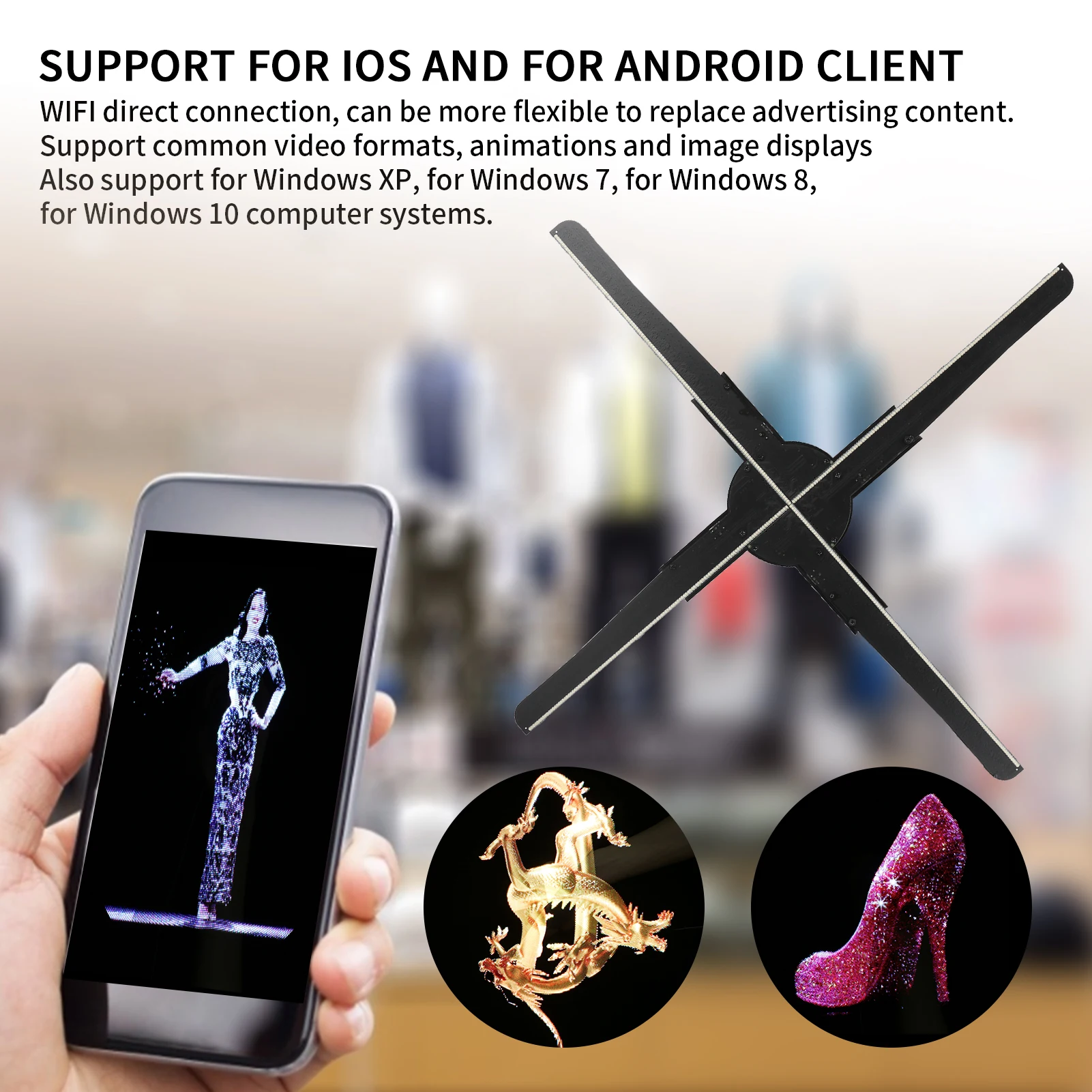 ثلاثية الأبعاد LED واي فاي جهاز عرض ثلاثي الأبعاد 45 سنتيمتر ثلاثية الأبعاد LED واي فاي جهاز عرض ثلاثي الأبعاد عرض مروحة الهولوغرام الإعلان الإسقاط لاعب