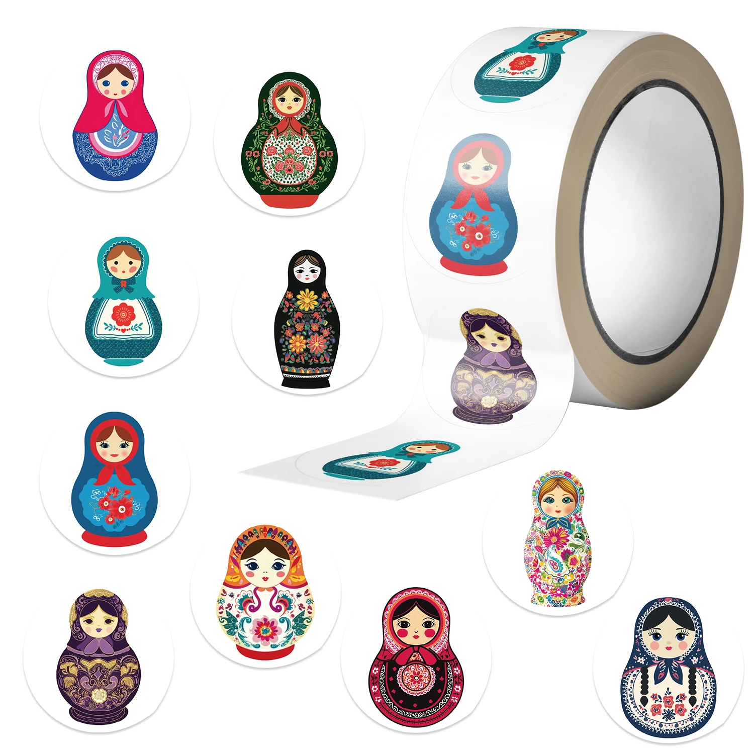 500pcs Russian Nesting Dolls Vinyl Stickers Roll Vibrant Matryoshka Designs for Laptops Phones Notebooks Water Bottles Stickers
