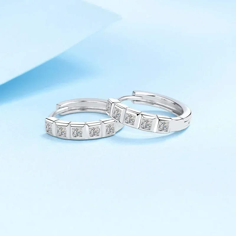 0.8ct Square Diamond Moissanite Platinum Hoop Earrings, Sparkling Pt950 Compact Earrings Wedding Fine Jewelry Gift for Women