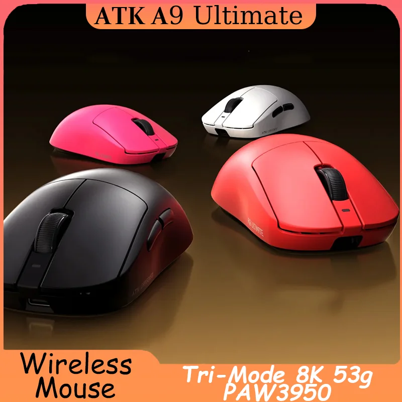 

Беспроводная игровая мышь ATK Dragonfly A9 Ultimate Master Edition, трехрежимная, 8K, 53 г, легкая, PAW3950, спортивный ПК, подарок на Хэллоуин